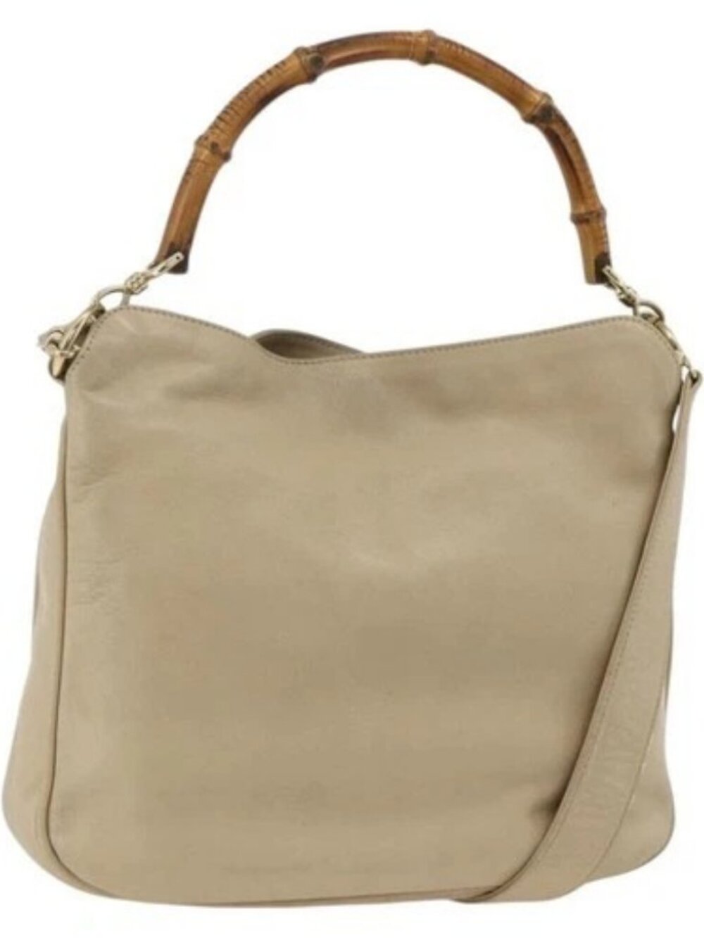 GUCCI Bamboo Hand Bag Leather 2way Beige Gold 001 1638 Auth ep13791